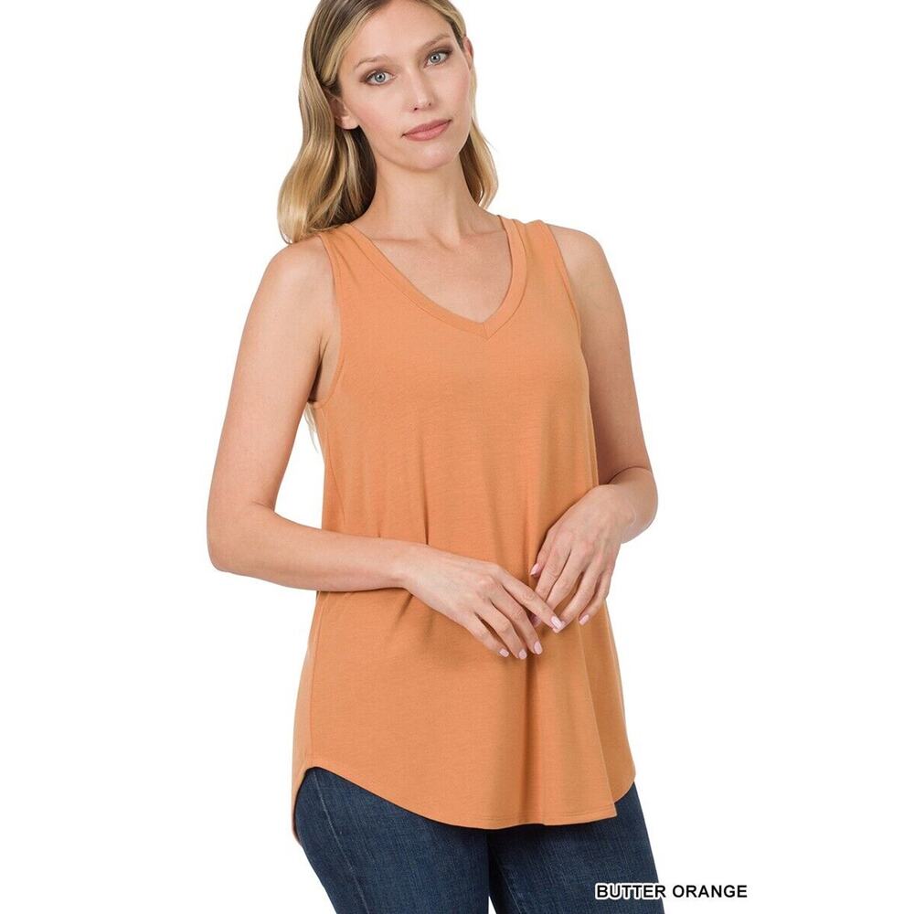 Large V-Neck Sleeveless Luxe Rayon Hi-Low Tank Top Soft Stretch Flowy Tunic